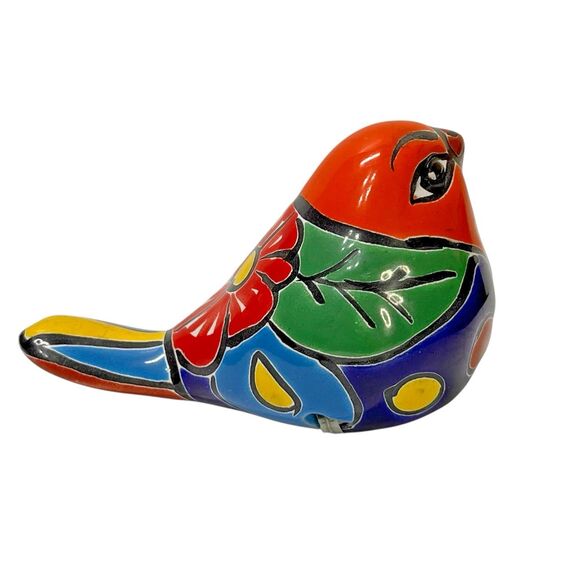 Talavera Bird Hand-Painted Terracotta Mexican Folk Art with Ties 4" Long - Picture 6 of 8